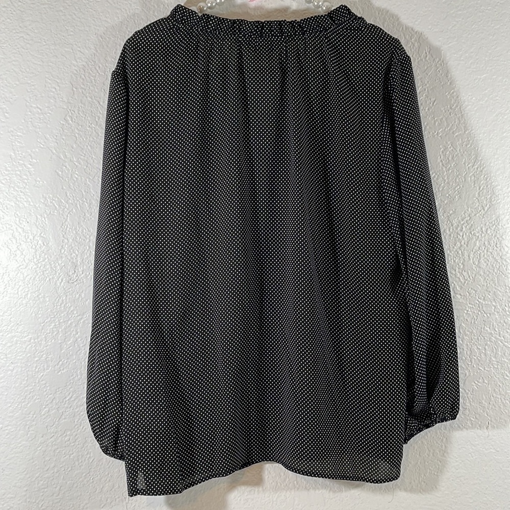 COUNTERPARTS Tie Neck Blouse Top Black & White Polka Dots Long Sleeve Size L NEW - Picture 2 of 6